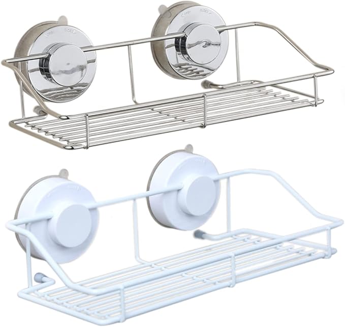 Wall Mounted Bathroom Shelf with Suction Cups Kitchen Storage Rack for Easy Organization Silver