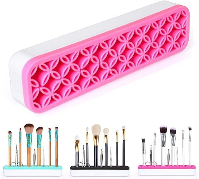 Silicone Makeup Brush Holder Beauty Tools Organizer Display Stand Cosmetic Storage Case Pink