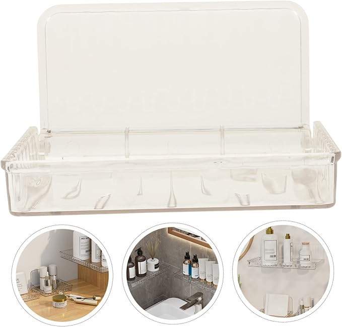PRETYZOOM 2pcs Wall Storage Organizer No Drill Floating Shelf for Bathroom Kitchen and Bedroom Plastic Wall-Mounted Makeup and Utility Storage