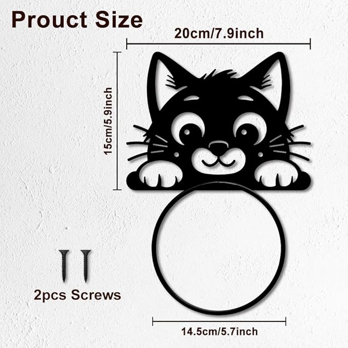 MAYJOYDIY Cute Cat Metal Towel Ring Cute Animal Towel Holder Peeping Cat Bath Towel Ring for Wall Black Art Towel Rack Wall Mounted for Bathroom Kitchen Towel Hanger Home Decors Gift