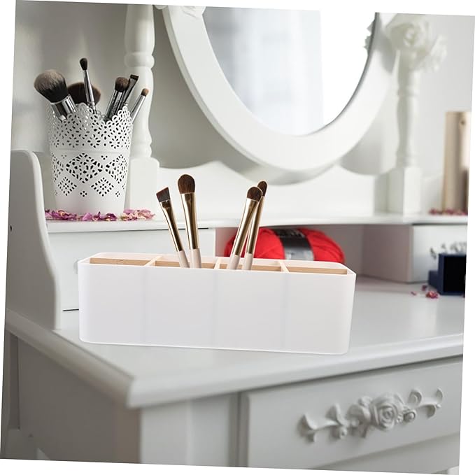 Creative Desktop Organizer with Detachable Compartments Storage Box for Makeup Accessories and Items Sturdy Bamboo Material for Home and Office Organization