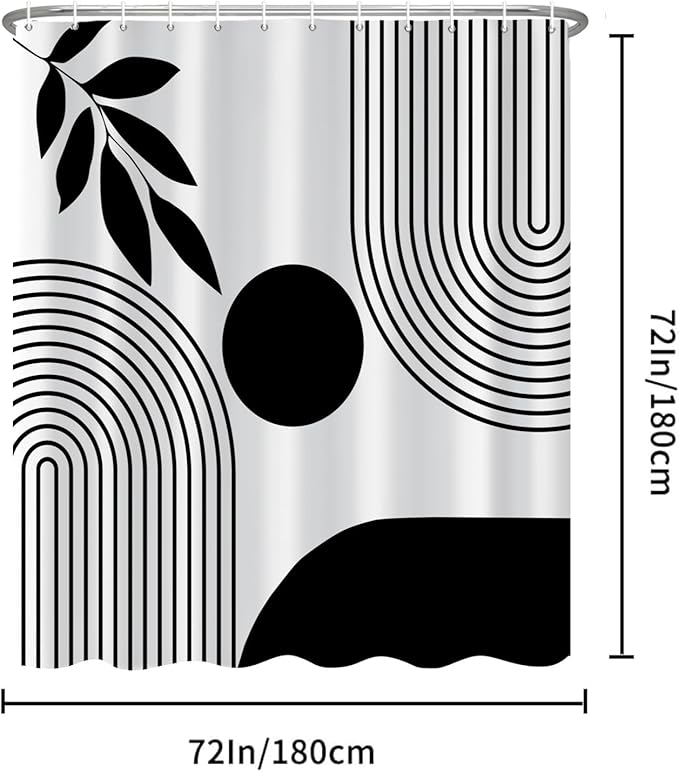 ChloropLastid Boho Shower Curtain Mid Century Modern Shower Curtains for Bathroom Black and White Geometric Minimalist Abstract Bohemian Waterproof Fabric Bathroom Shower Curtain Set 72x72 Inch