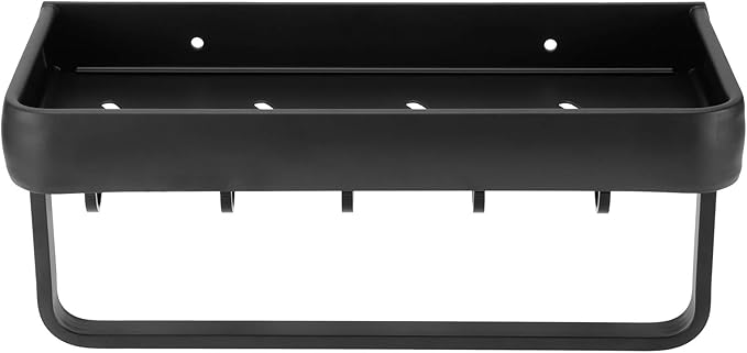 CDQL Bathroom Shelf, Space Aluminum, Wall Mounted, Hollow Storage Rack, Heavy Duty, Spacious Countertop Design Basket Organizer for Home (Single Layer with Rod with 5 Hooks)