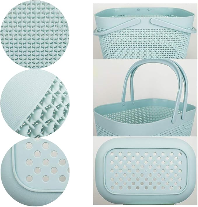 UUJOLY Plastic Organizer Storage Baskets with Handles, Shower Caddy Bins Organizer for Bathroom and Kitchen (3 Pack, Blue)