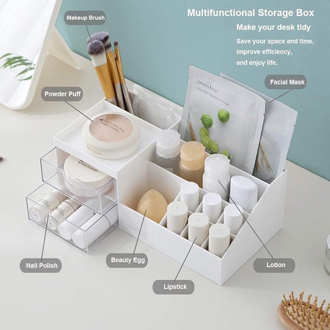 AfooBezos White Makeup Organizer For Makeup Desk Organizers, Makeup Organizers Small Nail Desk Organizer Makeup, Make Up Organizer Skincare Organizer Make Up Holder