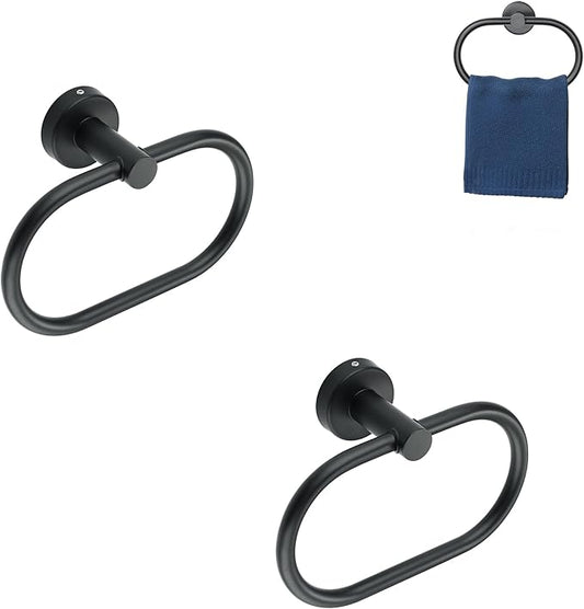 Alise Hand Towel Holder Towel Ring for Bathroom Lavatory,Towel Hanger Wall Mount SUS304 Stainless Steel Towel Rack,Black,Pack of 2