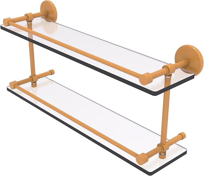 Allied Brass Prestige Skyline Collection Tempered Double Glass Shelf with Gallery Rail Golden Yellow 22 Inch