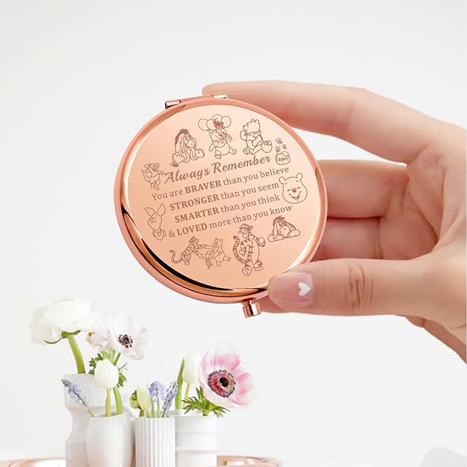 KEYCHIN Honey Bear Pocket Mirror Pig & Donkey & Tiger & Rabbit Fans Gifts You are Braver Stronger Smarter Than You Think Honey Bear Compact Makeup Mirror (Bear-RG)