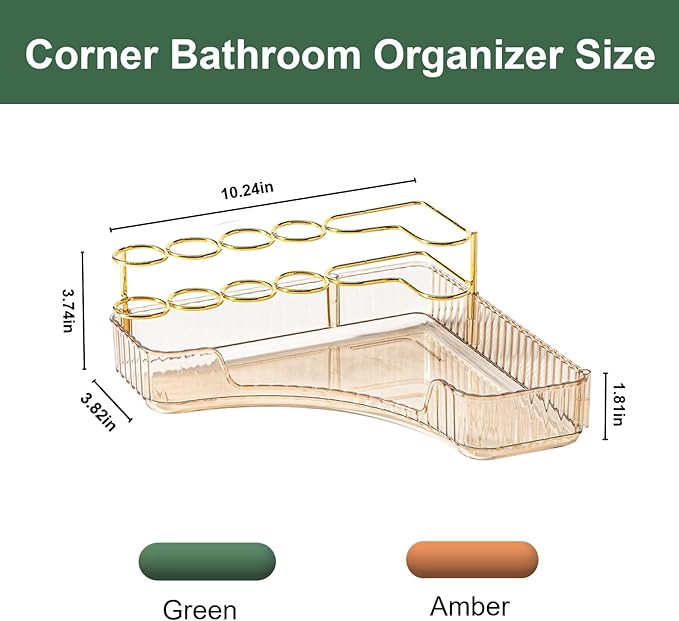 Makeup Organizer for Vanity Corner Storage Shelf for Bathroom Countertop Skincare Organizer with Makeup Brush Holder (Amber)