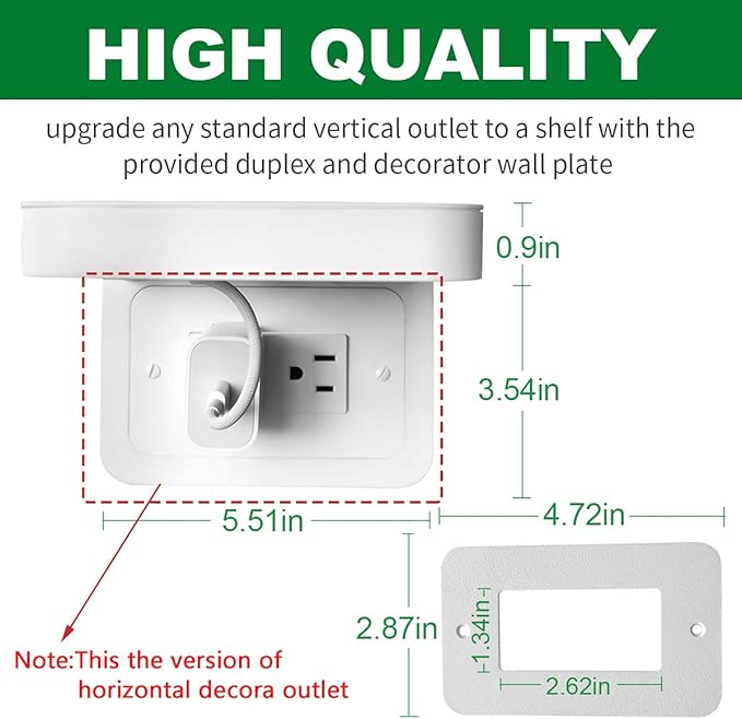 Wall Outlet Shelf,Bathroom Wall Shelves with Cord Storage,Smart Home Organizer,Wall Mount for Google Home,Homepod Mini,Echo DOT,Smartspeakers,Toothbrush (Decora-Horizontal)