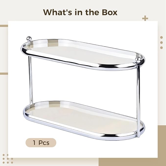 2 Tier Perfume Organizer, Stainless Steel Frame with Clear Acrylic Trays, Vanity Countertop Storage Shelf for Makeup, Skincare, Fragrance Bottles, Bathroom Dresser Display Rack, 12.6 x 5.3 x 6.7 in
