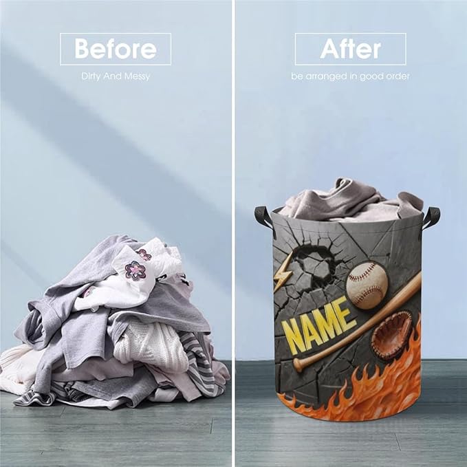 Personalized Baseball Laundry Hamper Custom Name Funny Dirty Clothes Laundry Basket Portable Storage Basket For Home Bathroom Family Baseball Lovers Xmas Birthday (style 3)