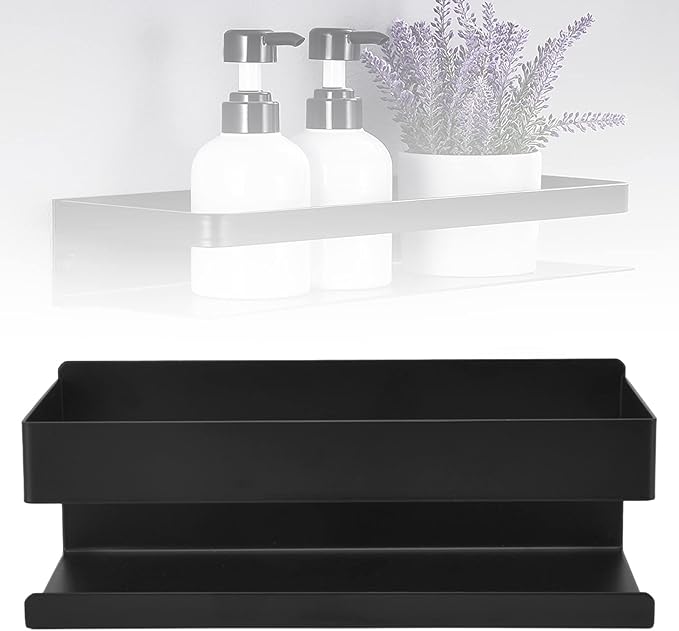 Hilitand Single Tier Shelf Toiletries and Cosmetics Storage Rack, Matte Black Bathroom Kitchen Organizer, No Drilling Installation