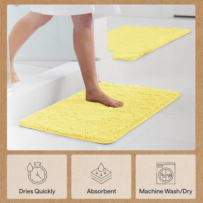 GORILLA GRIP Bath Rug Mat 60x24, Thick Soft Absorbent Chenille, Quick Dry Microfiber Mats, Rubber Backing Washable Shower Floor Rugs, Bathmat Runner, US Designed Bathroom Home Decor Accessories Yellow