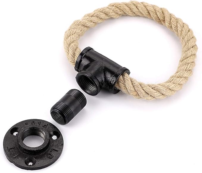Sumnacon Industrial Pipe Rope Towel Ring - Wall-Mounted Metal Towel Rack/Bar with Hardware,Vintage Style Iron Hand Towel Holder for Shower/Bathroom/Bedroom/Kitchen, Electroplated Black Finish