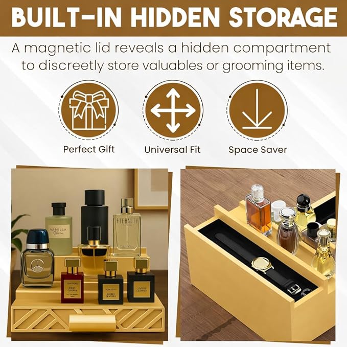Cologne Organizer for Men - Multi Tier Drawer Organizer & Dresser Organizer Countertop - Perfume Holder | Cologne Stand For Men - Perfume Organizer for Women by NovaHavensNest (Golden-4 Tier)