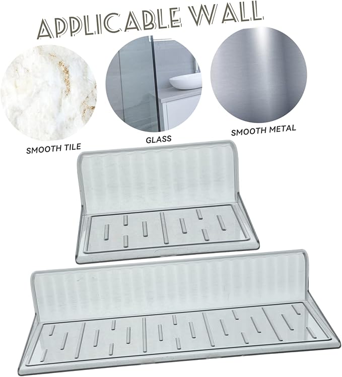 Floating Bathroom Shelves Wall Mounted 2-Piece Set Waterproof Grey Storage Rack for Toiletries Punch-Free Installation for Small Spaces Bathroom and Bedroom Use