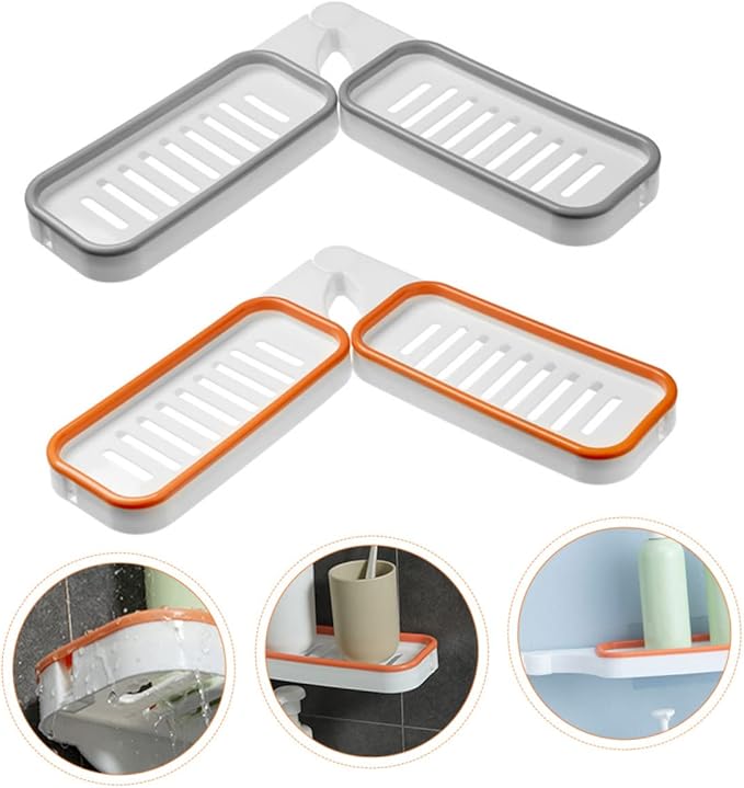 Cabilock 2Pcs Wall Mounted Bathroom Storage Racks Foldable Toiletry Shelf Holders Material Stylish Organizer for Shampoo Cosmetics and Items Grey