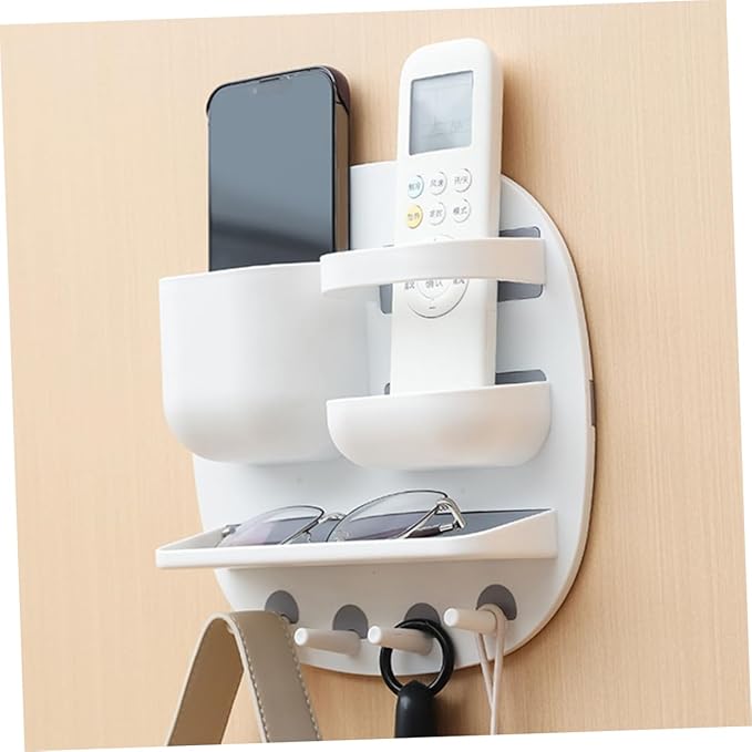 Remote Controller Stand Wall Mounted Bathroom Shelf Organizer Hooks Multi-Function Floating Storage for Toiletries and Bathroom Decor Stylish and Space-Saving Design