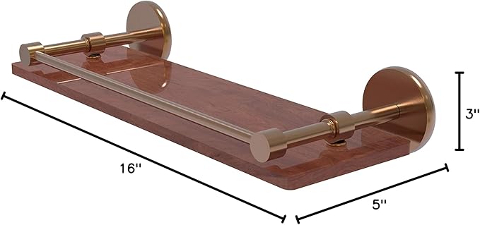 Allied Brass P1000-1-16-GAL-IRW Prestige Skyline Collection 16 Inch Solid IPE Ironwood Gallery Rail Wood Shelf, Brushed Bronze