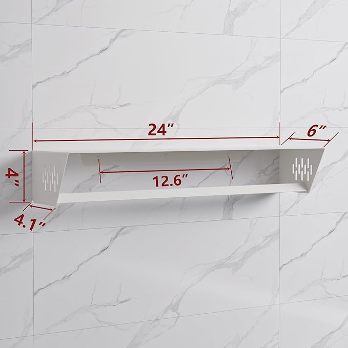 Qeke Bathroom Lavatory Towel Rack, Wall Mount Towel Holder Towel Hanger Shelf with Towel Bar, SUS 304 Stainless Steel Towel Rack for Bathroom and Lavatory, Matte White, 24 Inch