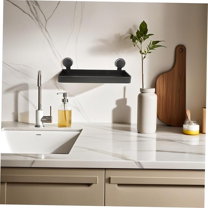 STOBAZA No Drill Suction Cup Wall Shelf for Toiletries Makeup Easy Installation Modern Design for Smooth Surfaces Enhances Bathroom Decor