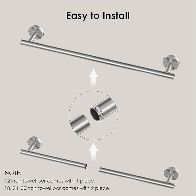 FORIOUS Towel Bar Wall Mounted, Stainless Steel Towel Racks for Bathroom, Includes Wall Mounting Hardware (Stainless Steel, 23 Inch)