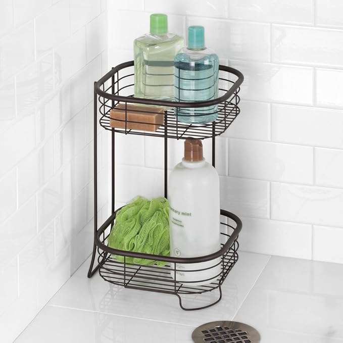 iDesign Forma Free Standing Bathroom or Shower Storage Shelves for Towels, Soap, Shampoo, Lotion, Accessories - 2 Tier, Bronze