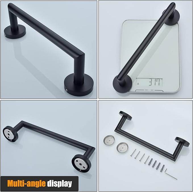 12 Inch Matte Black Hand Towel Bar SUS304 Stainless Steel Bathroom Kitchen Towel Rack,Bath Towel Holder Dish Cloths Hanger Wall Mounted,96018-2-12MB.