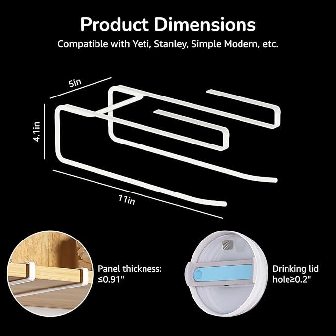 Glass Shelf for Bathroom ，Glass Aluminum，Adhesive-Free Cup Lid Organizer, Dual Hook Hanging Storage for Kitchen, No Drill, Ideal for and Lids