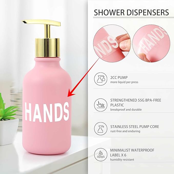 XLHOMO 25PCS Pink Bathroom Accessories Sets Complete, with Shower Curtain, Rugs, Trash Can and Toilet Brush, Toothbrush Holder and Cup, Soap Dispenser, Soap Dish, Qtip Holder, Bathroom Decor Sets