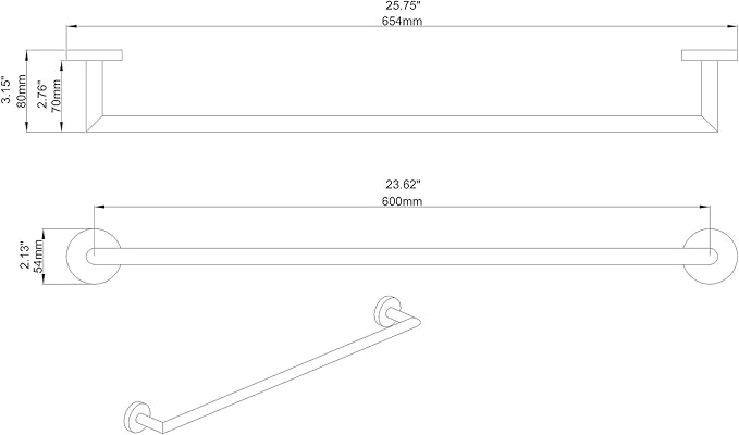 Towel Racks for Bathroom, Chrome Towel Bar, Wall Mounted Towel Holder, Modern Hotel Style Bath Towel Rail, Brass, 077070-CR Leo Series