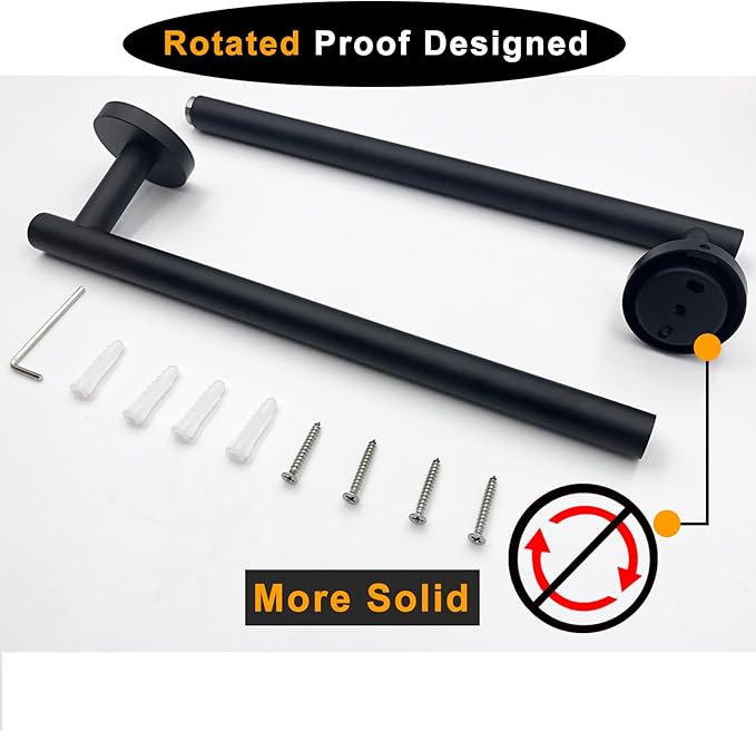 Towel Bar for Bathroom Matte Black, 27Inch Towel Rack Wall Mounted, Thicken Round Bath Towel Holder Rod SUS304 Stainless Steel, Heavy Duty Dish Cloths Hanger for Bathroom, Kitchen