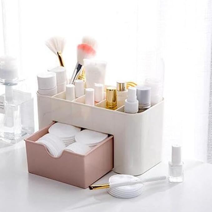Cosmetics Makeup Organizer, Large Capacity Organizers, 6 Compartments Make Up Organizers and Storage with Drawers, Makeup Organizer for Vanity for Makeup Brush, Nail Polish and Beauty Supplies(Pink)