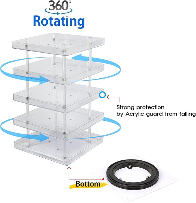 JACKCUBE DESIGN 5 Tier Clear Nail Polish 360 Rotating Display Rack Organizer Stand Makeup Cosmetics Storage Box Carousel Shelf with Acrylic Guard(5tier) – :MK387-5