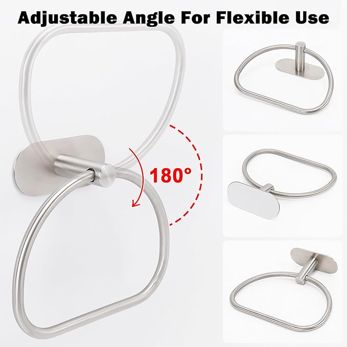 Livabber Towel Ring for Bathroom, 304 Stainless Steel Hand Towel Holder, Heavy Duty Towel Hanger for Bath, Kitchen, Hotel (4″ Self-Adhesive Base, Brushed Nickel)