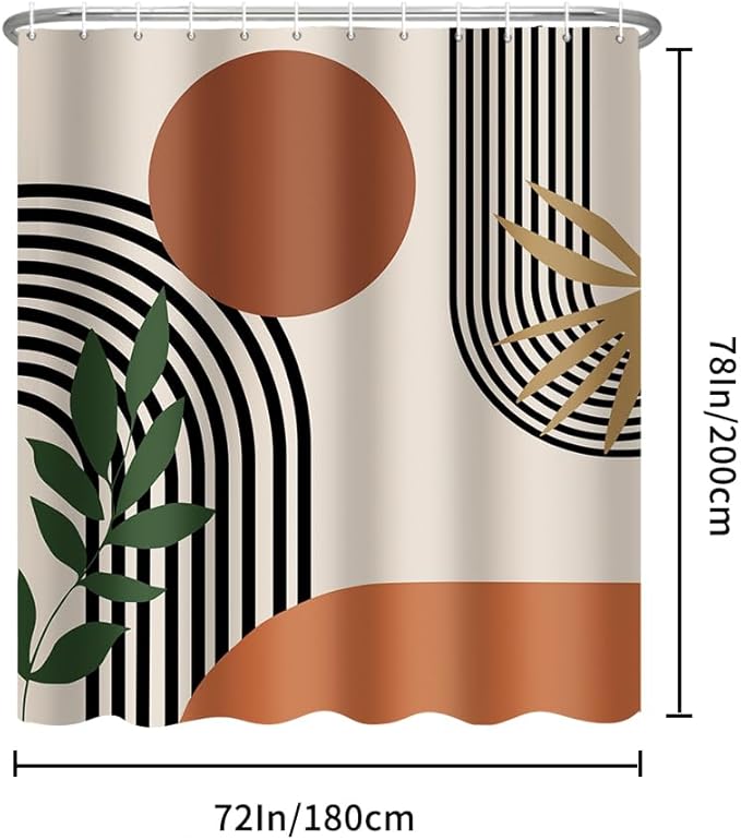 ChloropLastid Long Shower Curtain 72 x 78 Inch Boho Shower Curtain for Bathroom Mid Century Modern Bohemian Abstract Geometric Fabric Waterproof Bathroom Curtains Shower Set