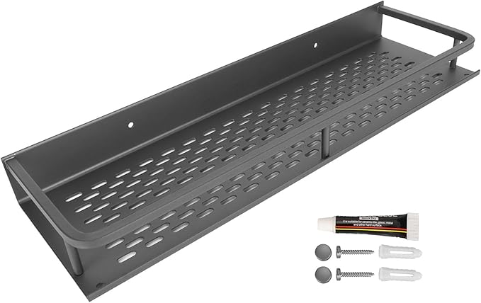 Bathroom Rack,Gray 40cm Space Saving Draining Hole Storage Rack Wall Mounted Bathroom Floating Shelf for Bathroom Toilet Balcony Toilet Wall