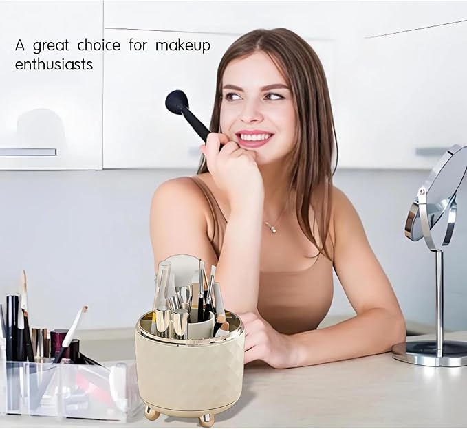 360?? Rotating Makeup Organizer, Spinning Cosmetic Storage Tower with 5 Shelves, for Desktop Vanity Organizer, Bathroom and Stationery (White)