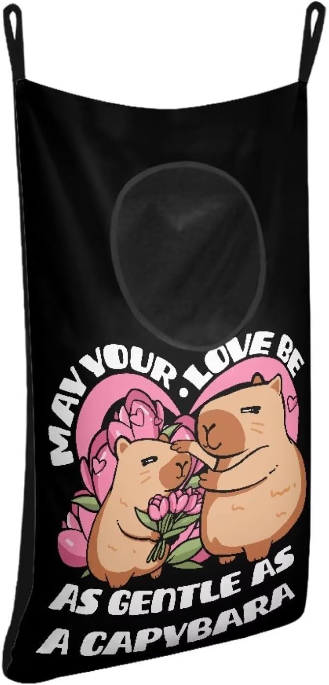 ZOUTAIRONG Capybara Print Hanging Hamper Laundry Bag Cute Laundry Baskets Over Door Laundry Hamper Space Saving Storage Organizers Clothes Hampers