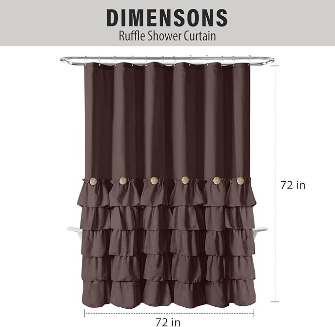 Seasonwood Ruffle Shower Curtains for Bathroom Ruffle Shower Curtain with Natural Buttons Farmhouse Style 72x72 Inch Brown