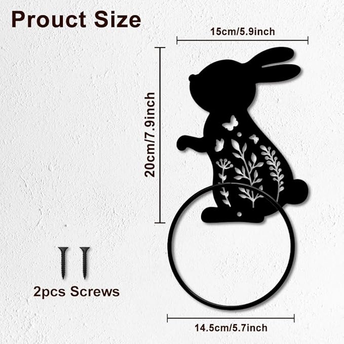MAYJOYDIY Rabbit Metal Towel Ring Easter Bunny Towel Holder for Wall Leaf Plant Butterfly Towel Ring Black Towel Rack Wall Mounted for Bathroom Kitchen Towel Hanger Home Decors Gift