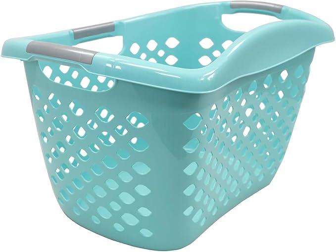 1.8 Bushel Laundry Basket, Portable Plastic Clothes Organizer with Built-In Handles, Ventilation Holes, Large Capacity Laundry Basket for Closet Dorm Laundry Room Bedroom (Teal)