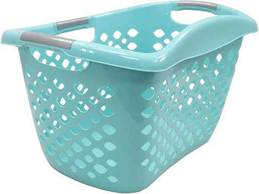 1.8 Bushel Laundry Basket, Portable Plastic Clothes Organizer with Built-In Handles, Ventilation Holes, Large Capacity Laundry Basket for Closet Dorm Laundry Room Bedroom (Teal)