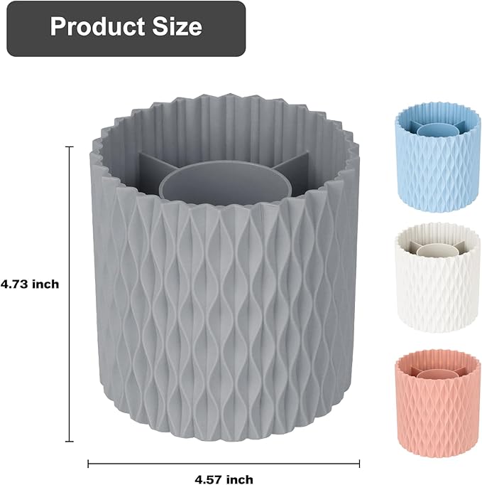 Makeup Brush Holder Organizer-360?? Rotating Makeup Brush Storage,Pencil Pen Holder Cup,Desk Accessories,5 Slot Make up Brushes Cup, for Vanity Desktop Bathroom Countertop (Grey)