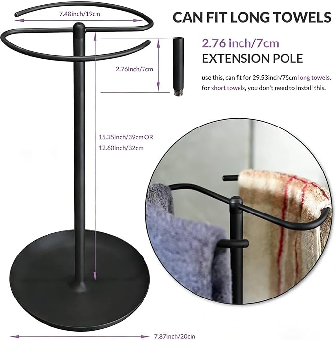 simpletome Towel Holder Stand Countertop with Storage Tray Non-Slip Weighted Base for Bathroom (Matte Black)