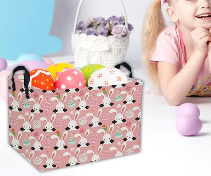 Easter Basket for Kids Gift Bunny Easter Basket Empty Baby Easter Basket for Boys and Girls Rectangular Toy Storage Basket Organizer Bin Box Cute Easter Egg Room Decor for Home