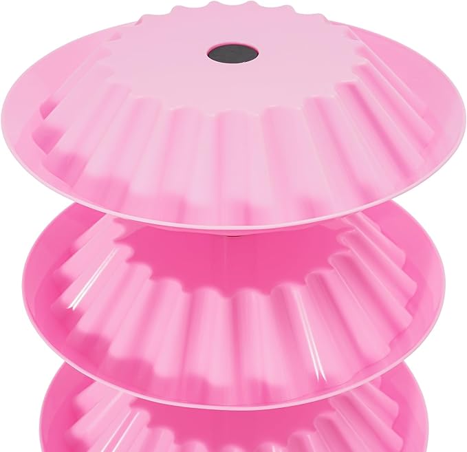 DYRABREST 5-Tier Nail Polish Trolley Organizer, 360° Rotating Nail Polish Display Stand with Wheels, Adjustable Shelves, White Modern Rolling Cart for Nail Salons and Home Use (pink)