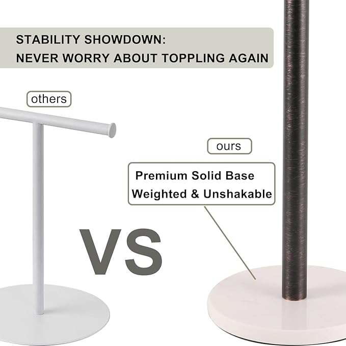 Standing Towel Bar Holder - Free Standing Bathroom Towel Rack Towel Holder with Engineered Stone Base - Countertop Vanity Towel Stand for Hand/Kitchen Towels (Oil-Rubbed Bronze)