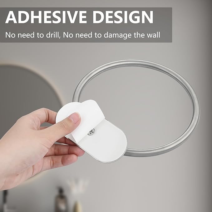Self Adhesive Towel Ring and Toilet Paper Holder, No Drilling Stainless Steel Bathroom Hardware Set, Sturdy Bathroom Accessories for Home or Kitchen, Wall Mounted (Brushed Nickel)
